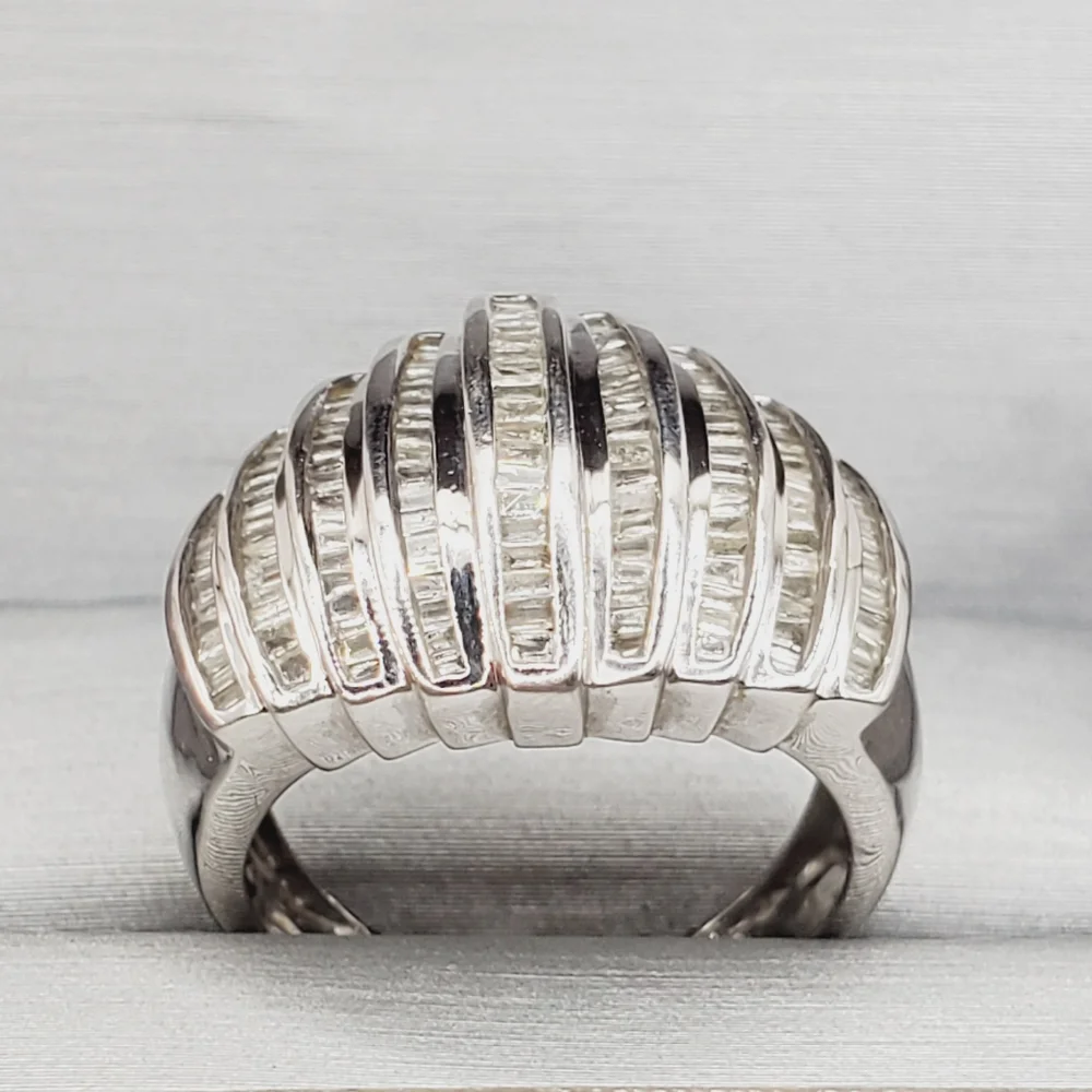 10k Solid White Gold Genuine Channel Set Baguette Diamond Statement Ring